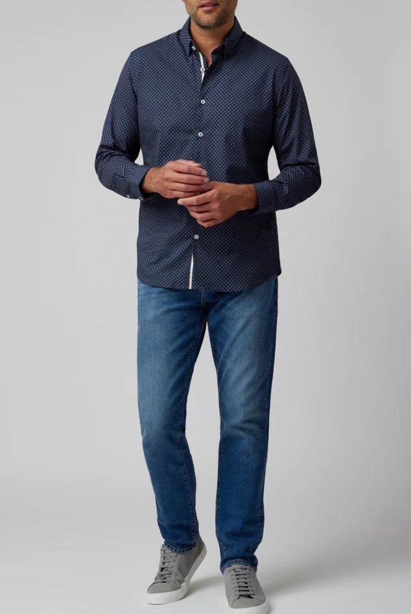 Navy Ornament Long Sleeve Shirt - Stone Rose - Archery Close