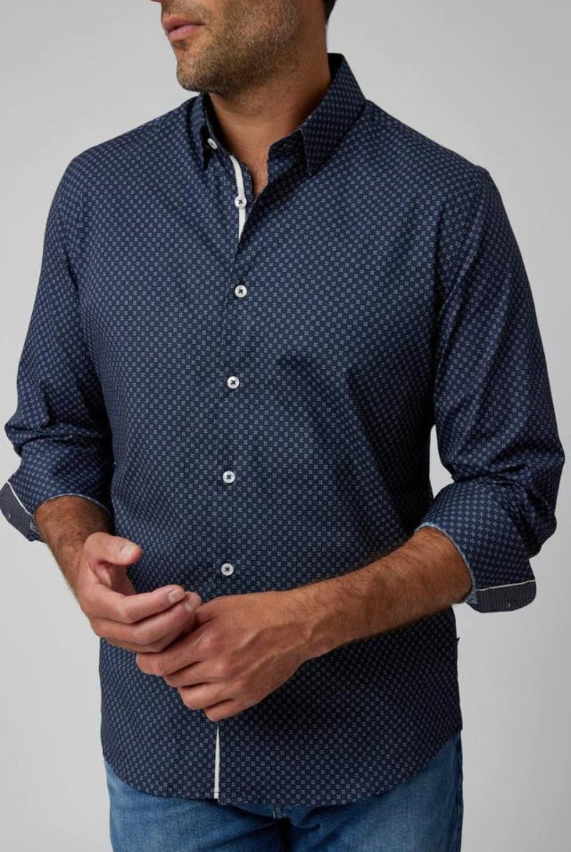 Navy Ornament Long Sleeve Shirt - Stone Rose - Archery Close