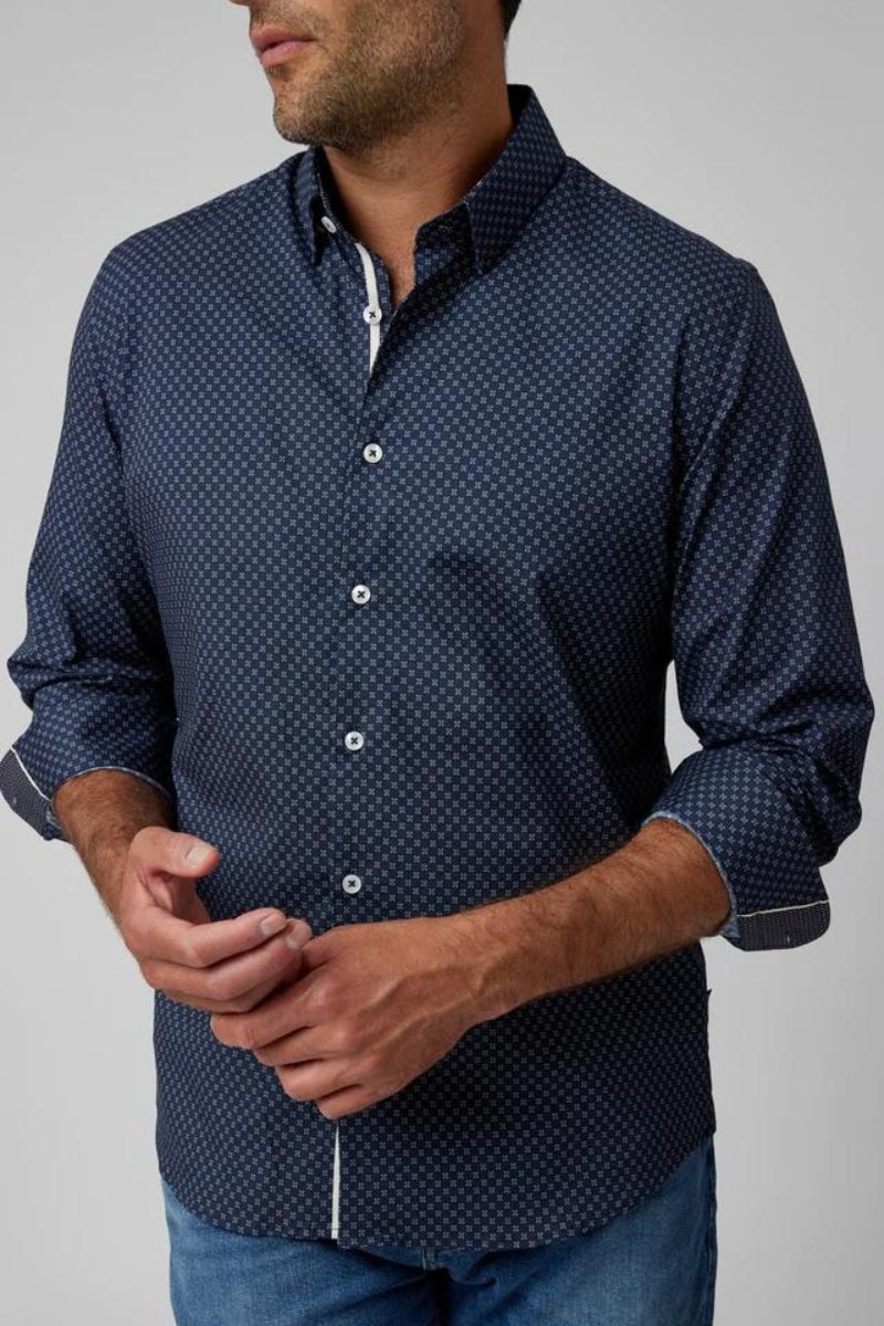 Navy Ornament Long Sleeve Shirt - Stone Rose - Archery Close