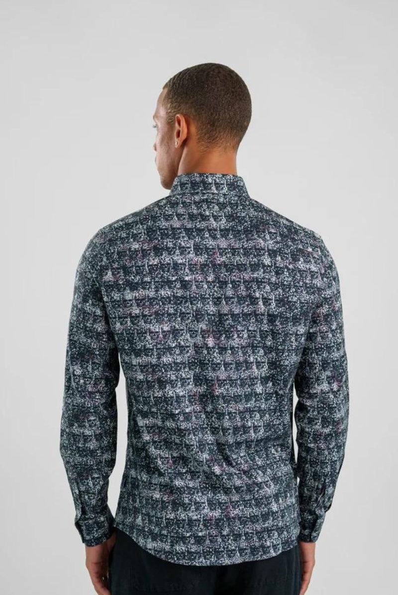 NOVA - Dark Blue Skulls Long Sleeve Shirt - Stone Rose - Archery Close