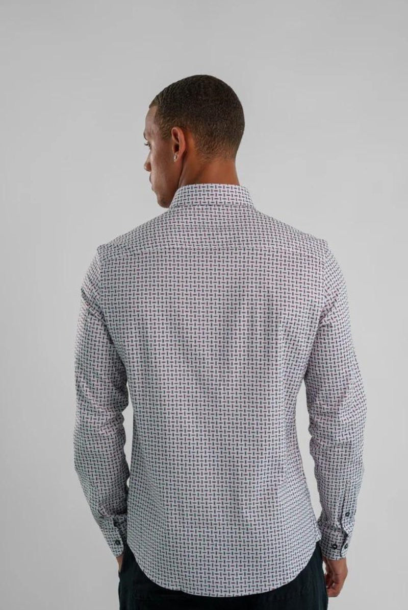 NOVA - Navy Wireframe Long Sleeve Shirt - Stone Rose - Archery Close