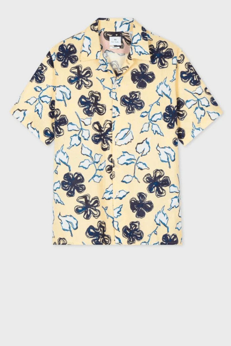 Pale Yellow Yukka Print Short Sleeve Shirt - Paul Smith - Archery Close