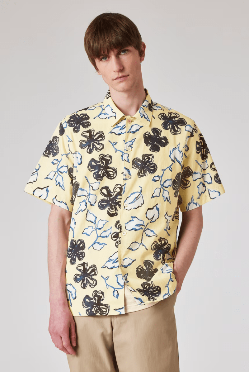Pale Yellow Yukka Print Short Sleeve Shirt - Paul Smith - Archery Close