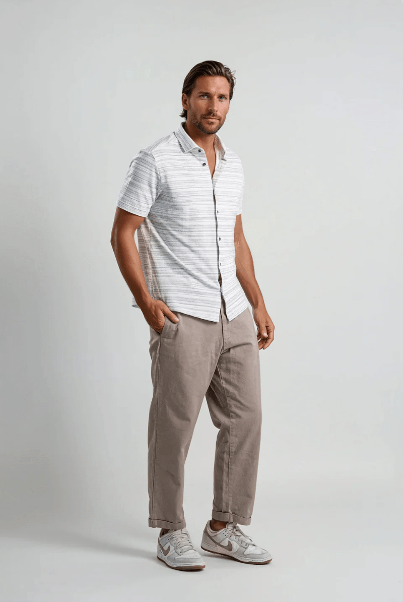 Printed Horizon Pinstripe Knit Shirt in Light Blue - Stone Rose - Archery Close