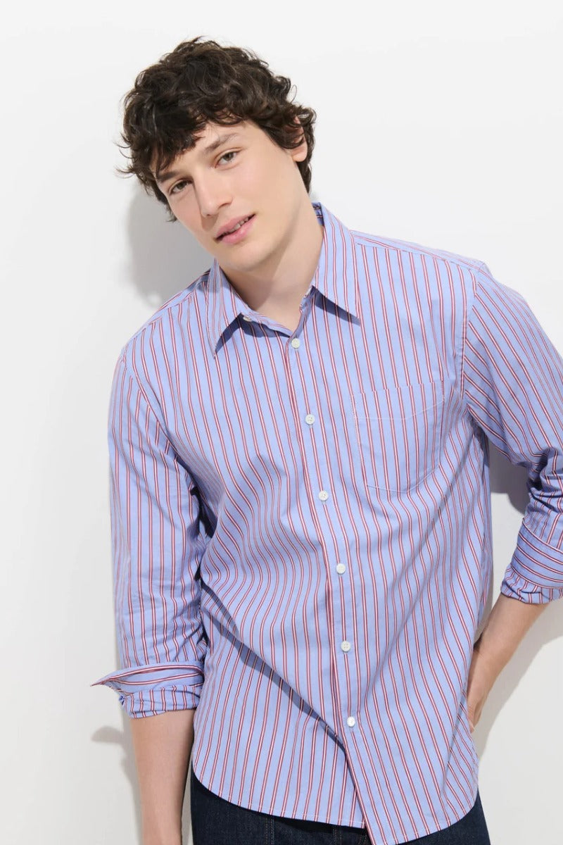 Alex Mill Mill Point Collar Striped Shirt in Cotton Poplin - Blue Stripe