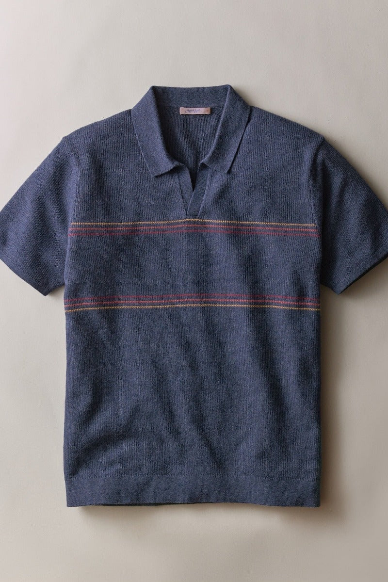 Marine Layer Liam Sweater Polo - Navy Sunset Stripe