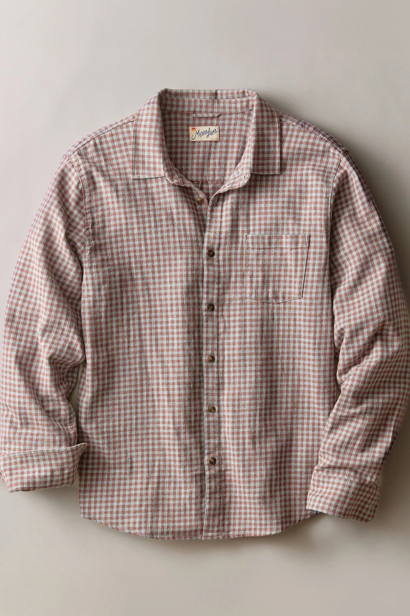 Marine Layer Stretch Selvage Long Sleeve Shirt - Burgundy/Blue Gingham