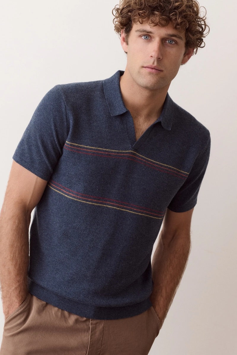 Marine Layer Liam Sweater Polo - Navy Sunset Stripe