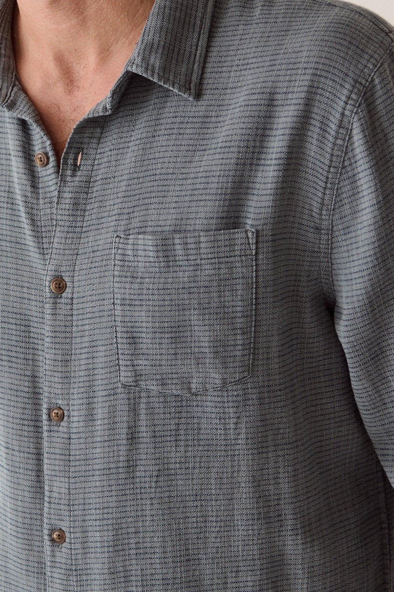 Marine Layer Stretch Selvage Long Sleeve Shirt - Balsam Mini Stripe