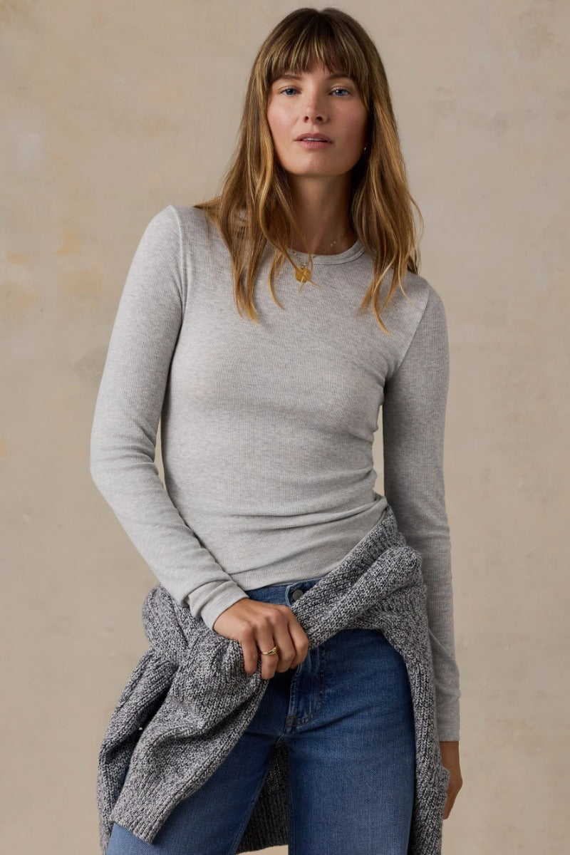 Faherty Brand Featherweight Freestyle Layering Crew - Light Grey Heather
