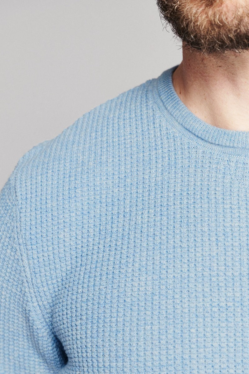 Billy Reid Martin Mini Waffle Crew - Chambray Blue Heather