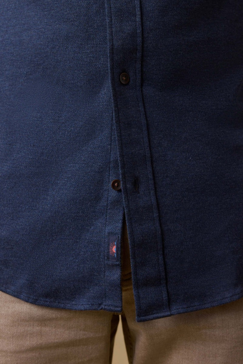 Faherty Brand Coastline Knit Shirt in Ocean Heather Twill