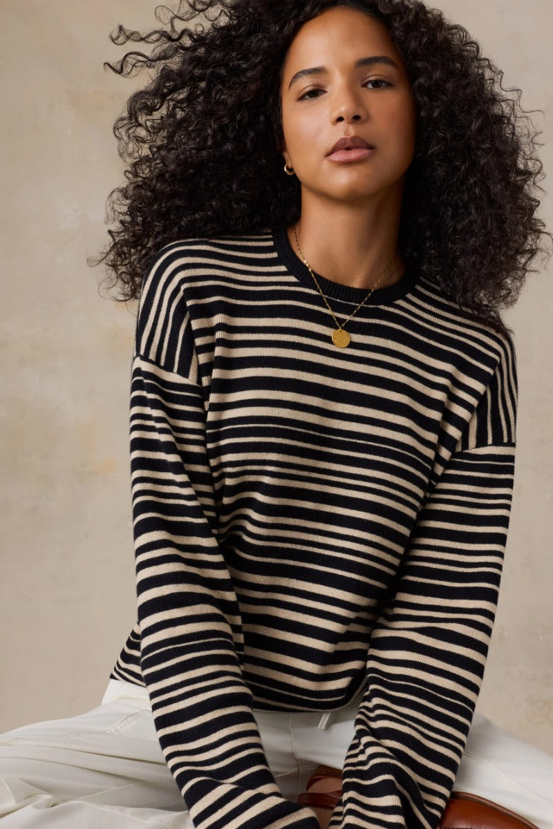 Faherty Brand Throwback Studio Crew - Coastal Coal Stripe