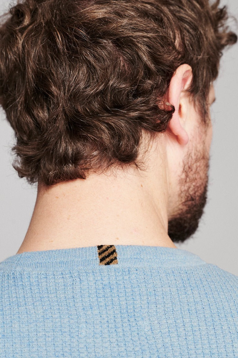 Billy Reid Martin Mini Waffle Crew - Chambray Blue Heather