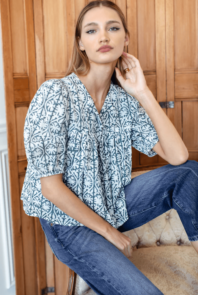 Puff Isla Top in Etoile Vine Forest - Emerson Fry - Archery Close