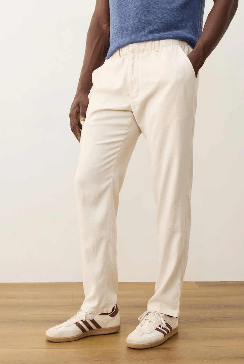 Saturday Hemp Chino in Natural - Marine Layer - Archery Close