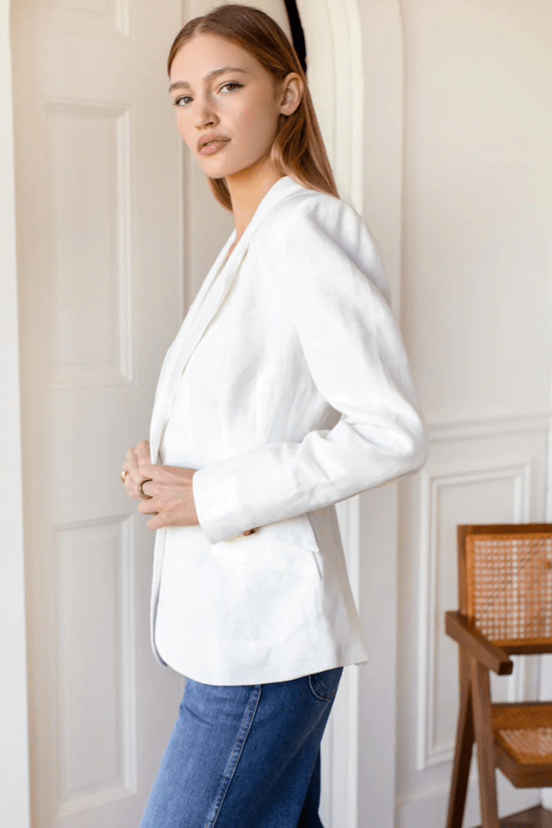 Sculptural Pocket Blazer in Ivory Nevada LInen - Emerson Fry - Archery Close