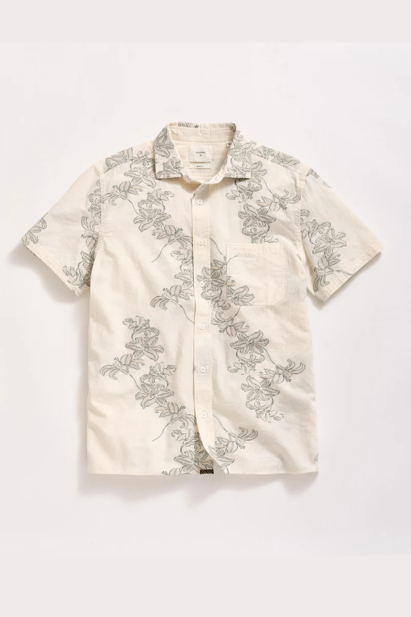 Short Sleeve Watercolor Lily Jacquard Treme Shirt - Billy Reid - Archery Close