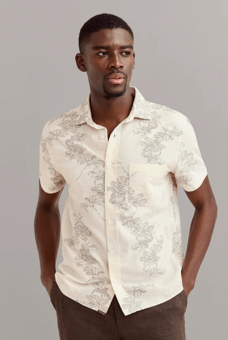 Short Sleeve Watercolor Lily Jacquard Treme Shirt - Billy Reid - Archery Close