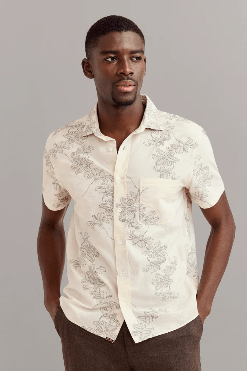 Short Sleeve Watercolor Lily Jacquard Treme Shirt - Billy Reid - Archery Close