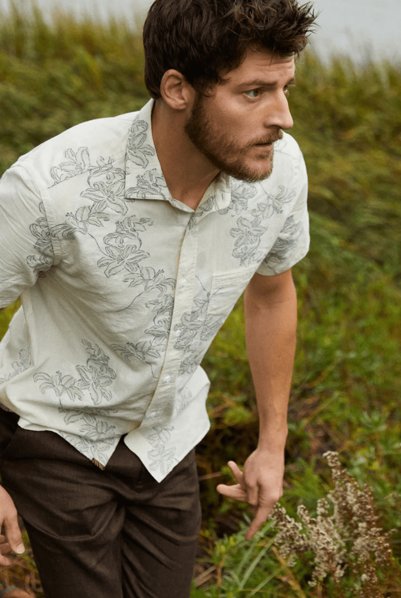 Short Sleeve Watercolor Lily Jacquard Treme Shirt - Billy Reid - Archery Close