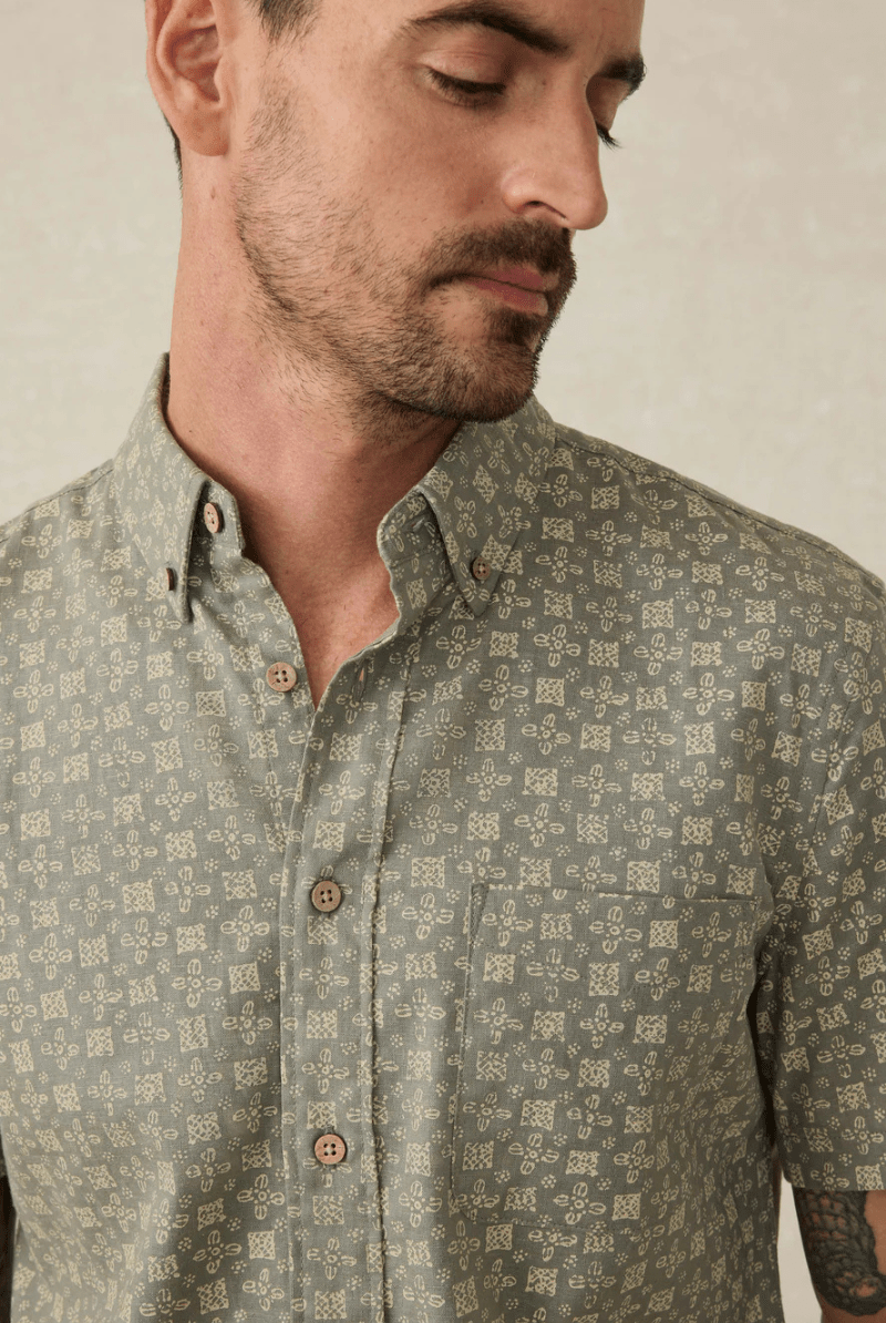 SS Breeze Shirt - Sundried Sage Emblem - Faherty Brand - Archery Close