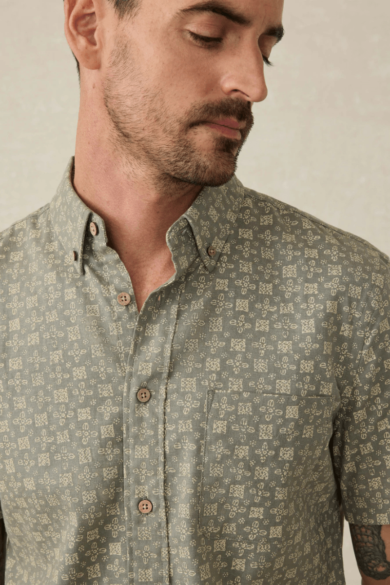 SS Breeze Shirt - Sundried Sage Emblem - Faherty Brand - Archery Close