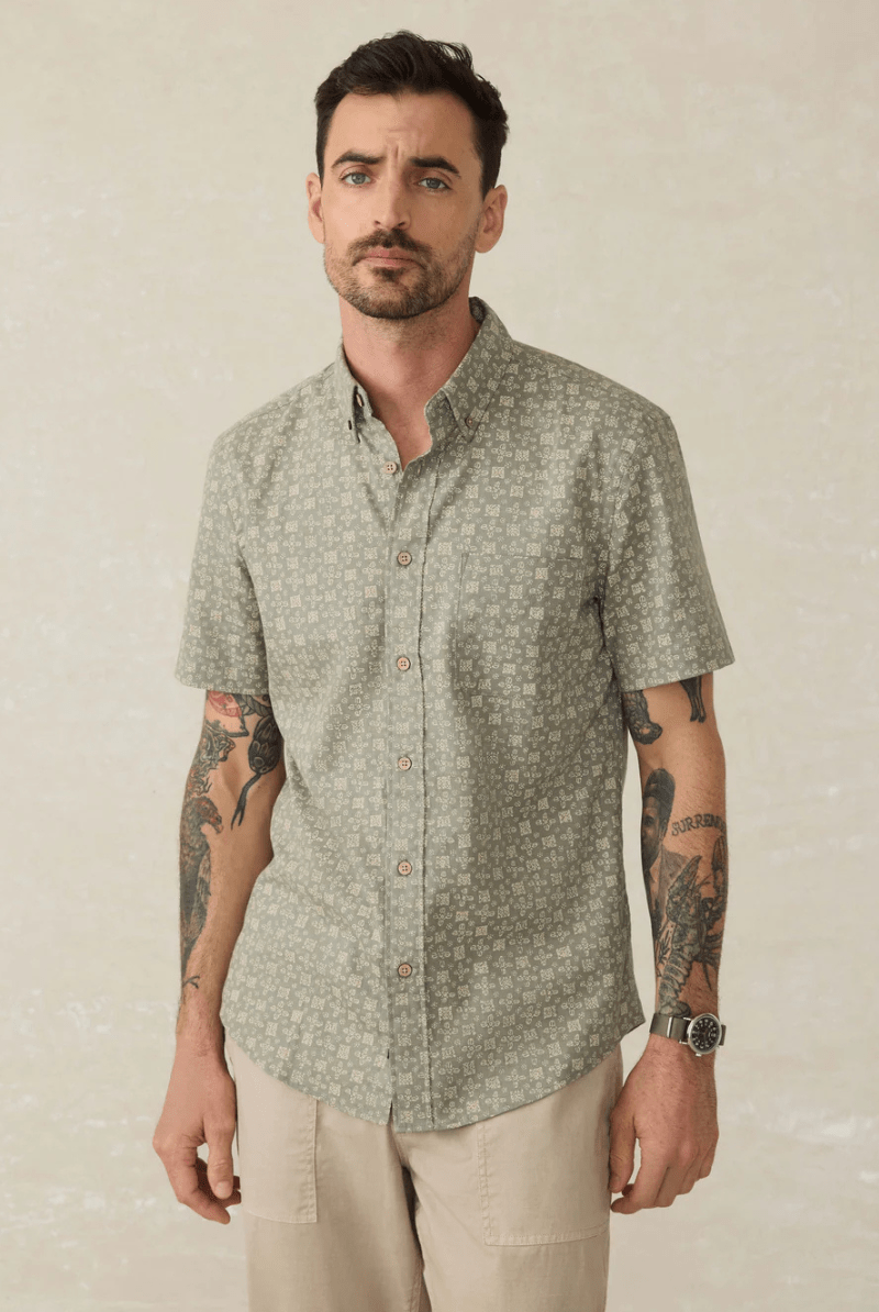 SS Breeze Shirt - Sundried Sage Emblem - Faherty Brand - Archery Close
