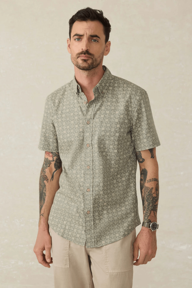SS Breeze Shirt - Sundried Sage Emblem - Faherty Brand - Archery Close