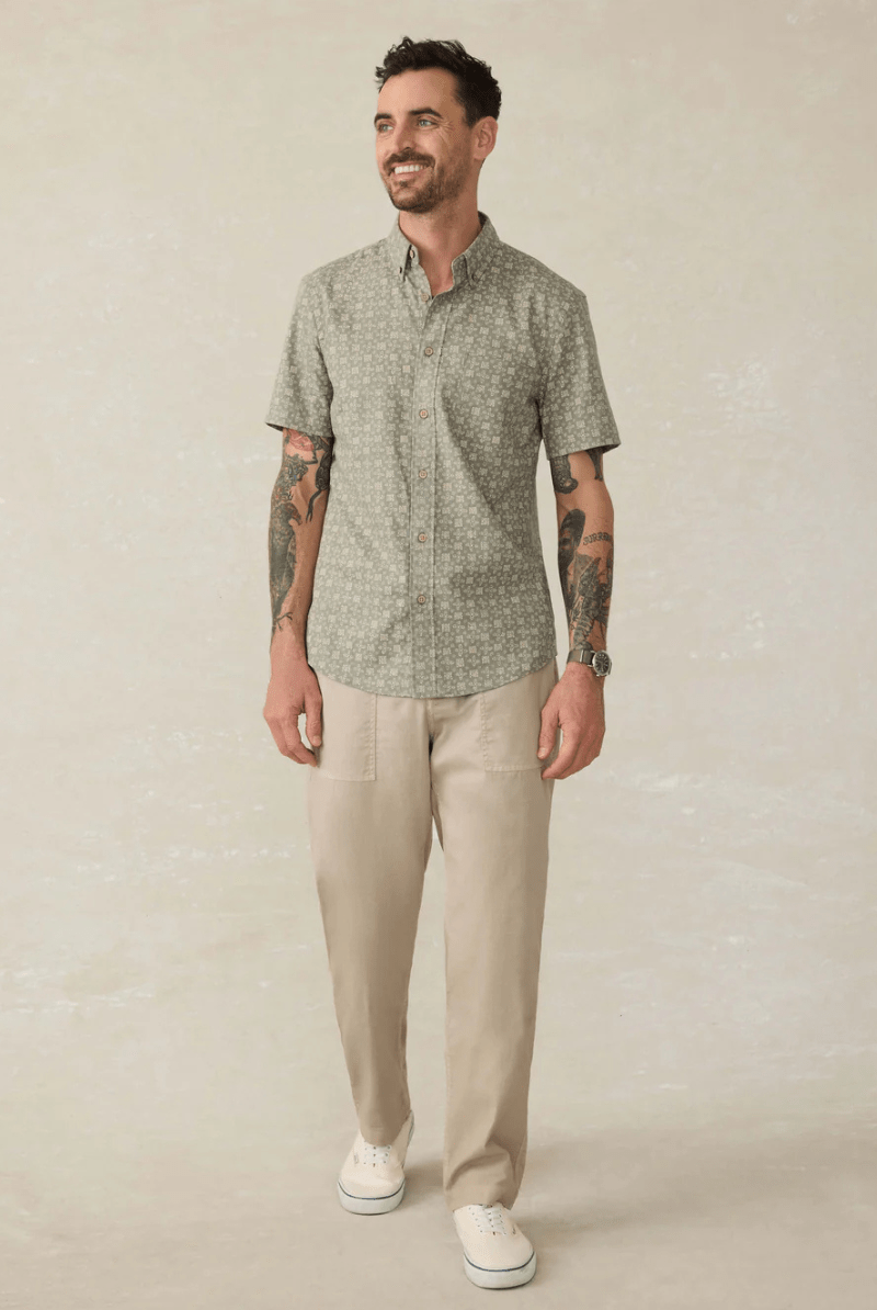 SS Breeze Shirt - Sundried Sage Emblem - Faherty Brand - Archery Close