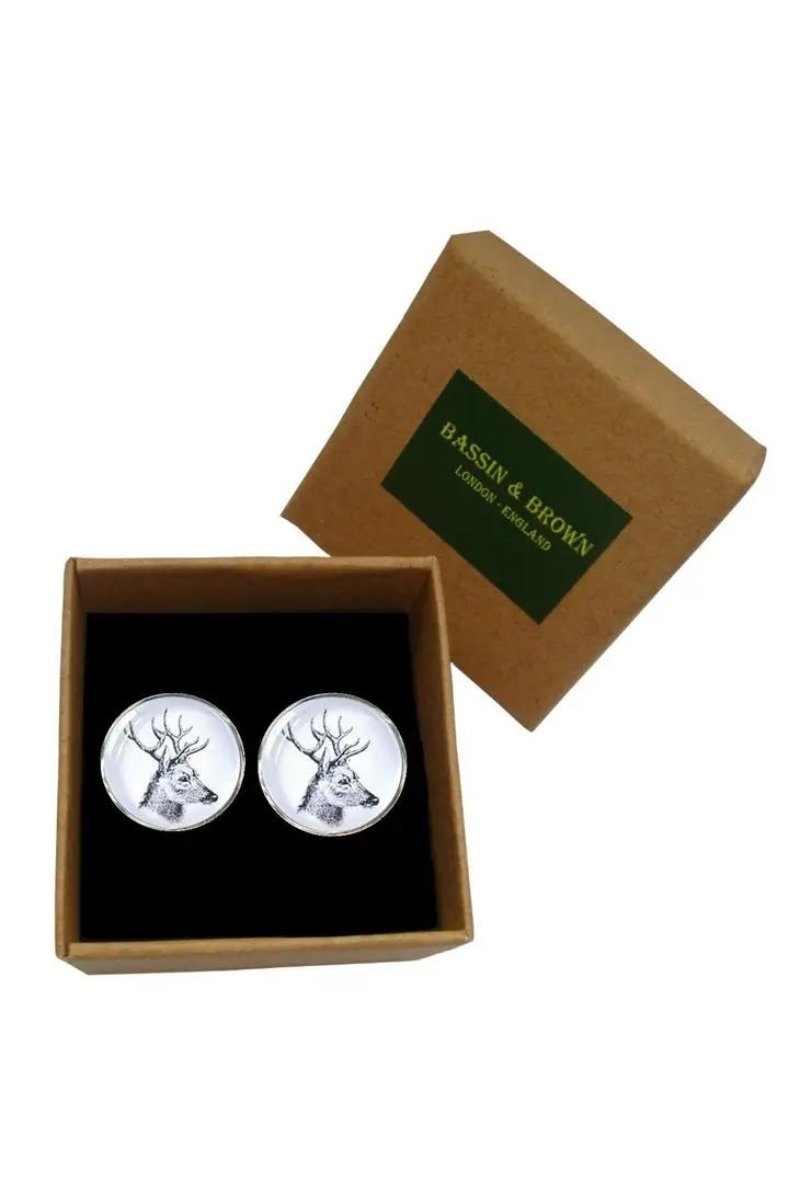 Stags Head Cufflinks - Bassin and Brown - Archery Close