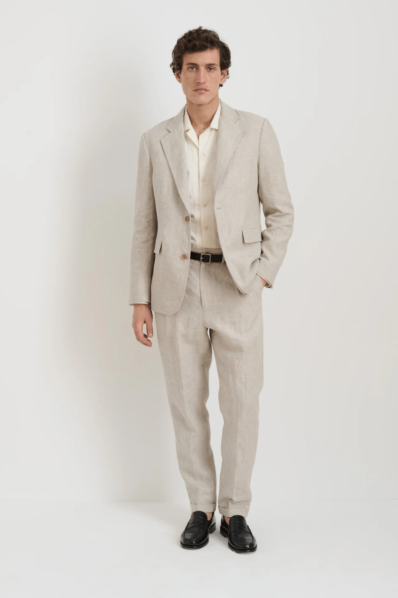 Standard Pleated Pant in Flax Linen - Alex Mill - Archery Close