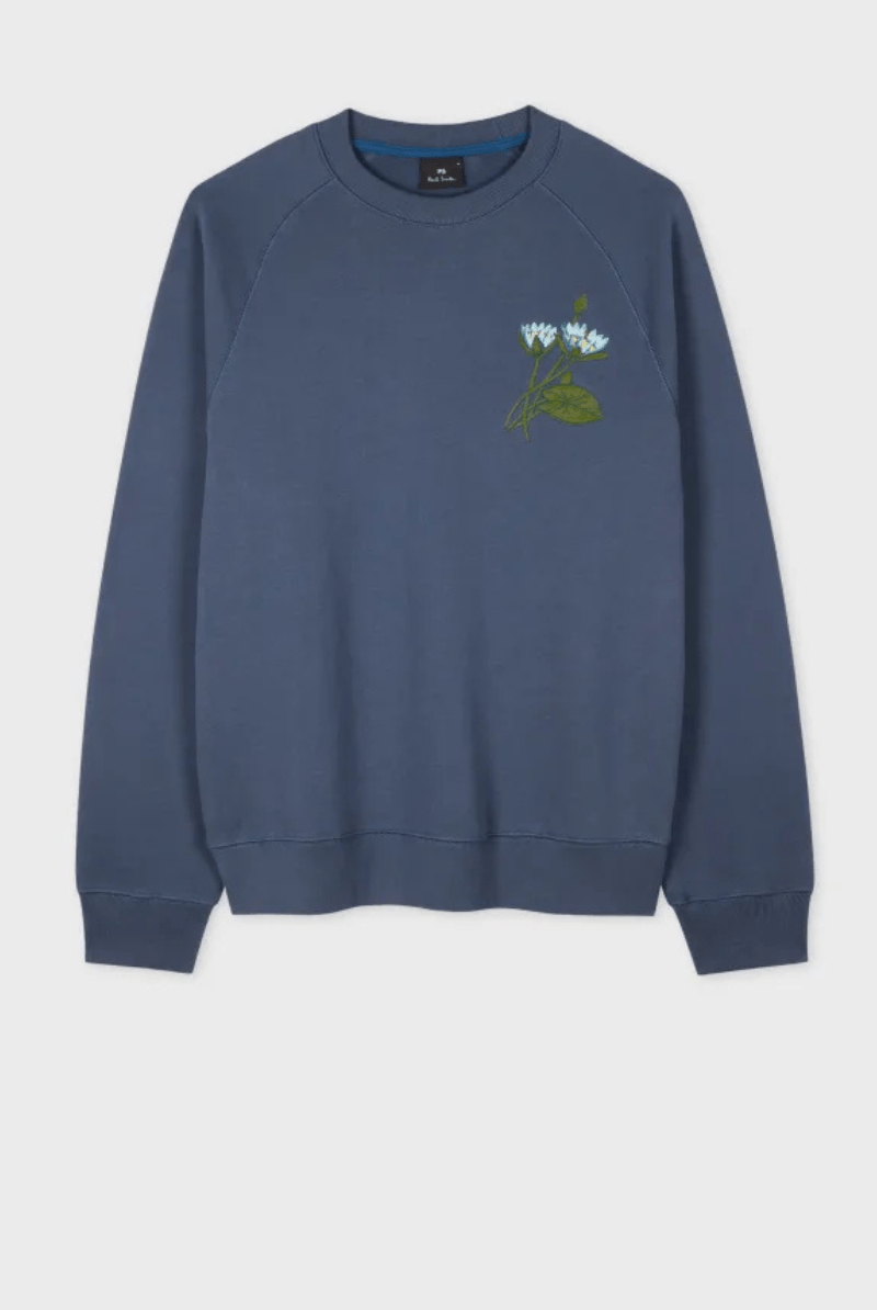 Steel Blue 'Floral' Embroidery Sweatshirt - Paul Smith - Archery Close