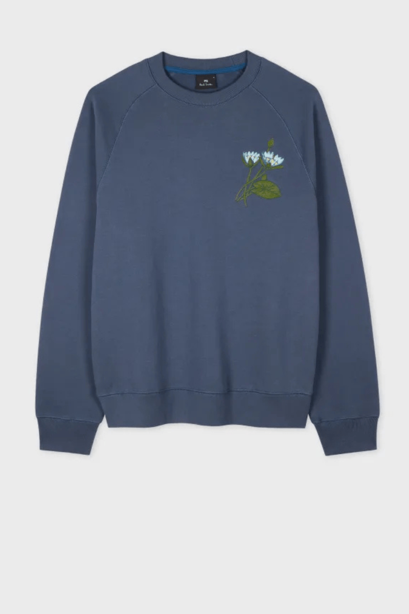Steel Blue 'Floral' Embroidery Sweatshirt - Paul Smith - Archery Close