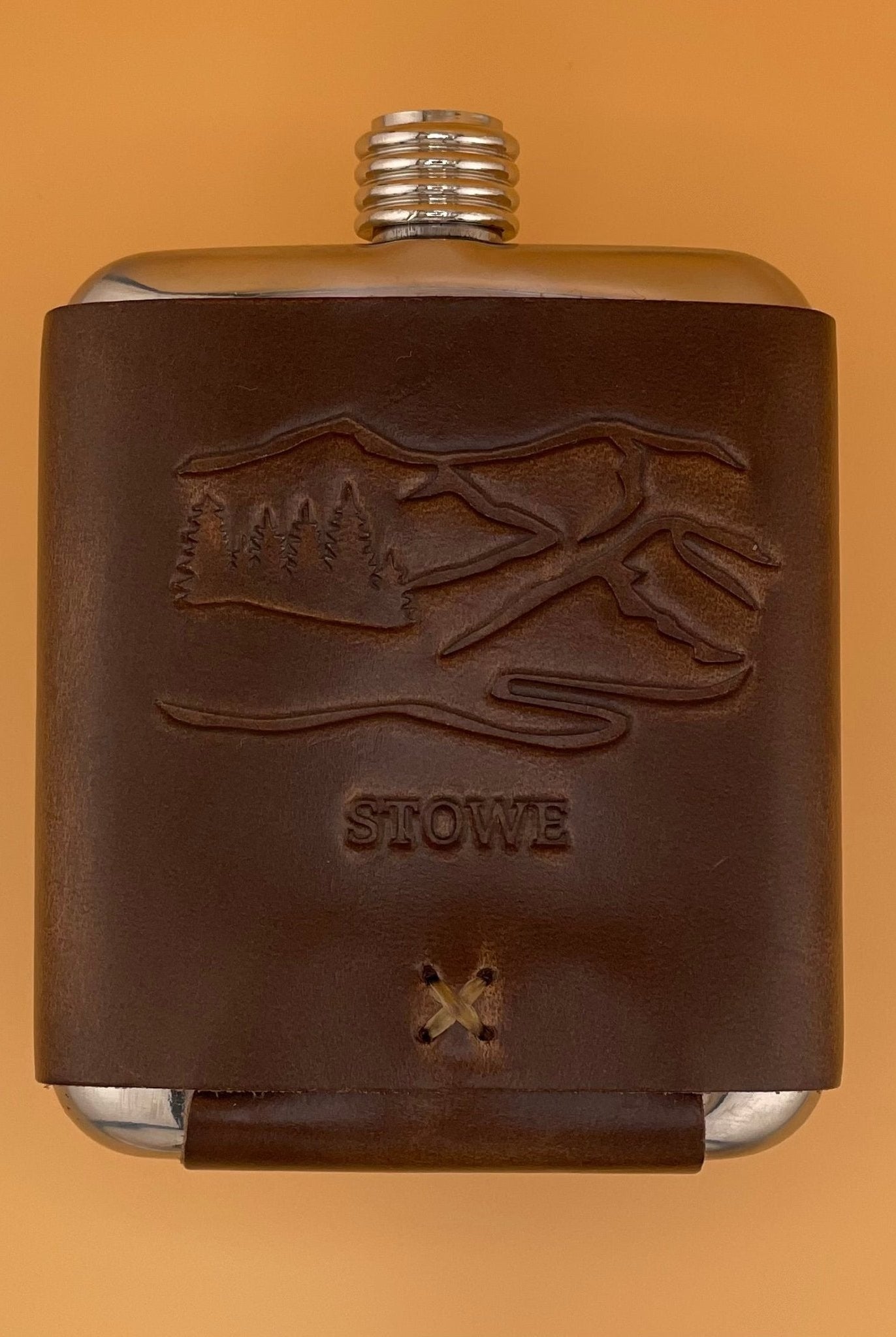 Stowe Leather Wrapped Stainless Flask - Whiskey Leatherworks - Archery Close
