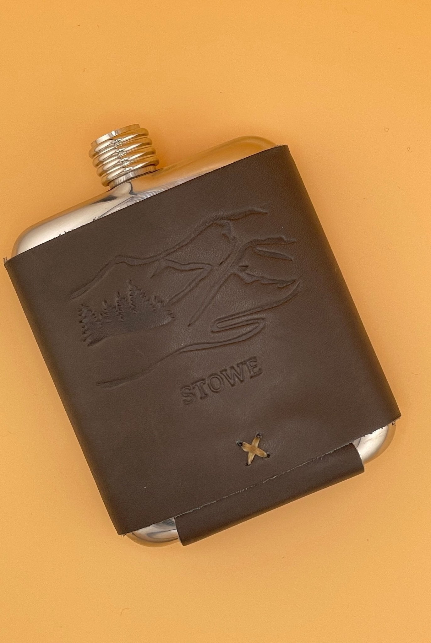 Stowe Leather Wrapped Stainless Flask - Whiskey Leatherworks - Archery Close