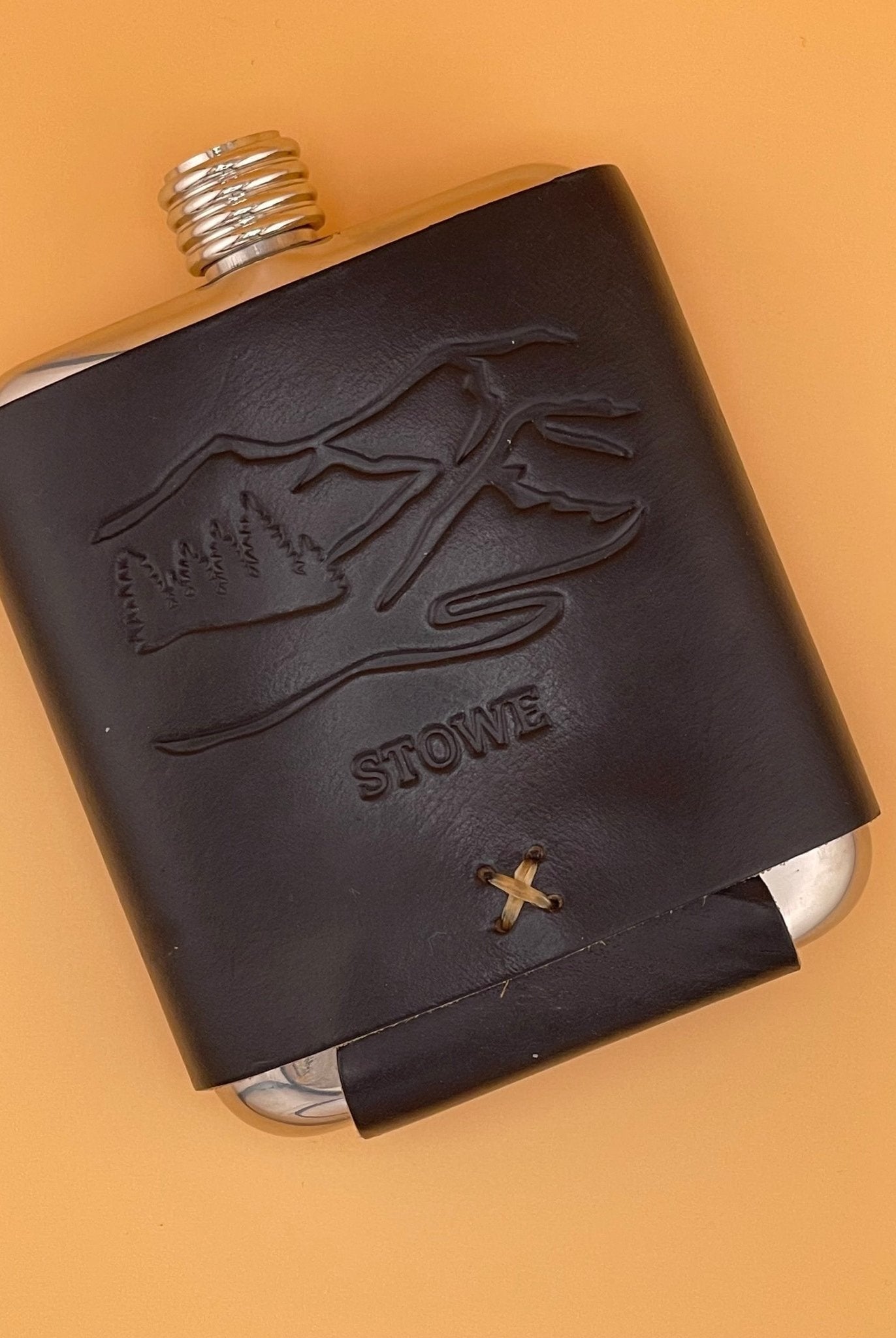 Stowe Leather Wrapped Stainless Flask - Whiskey Leatherworks - Archery Close