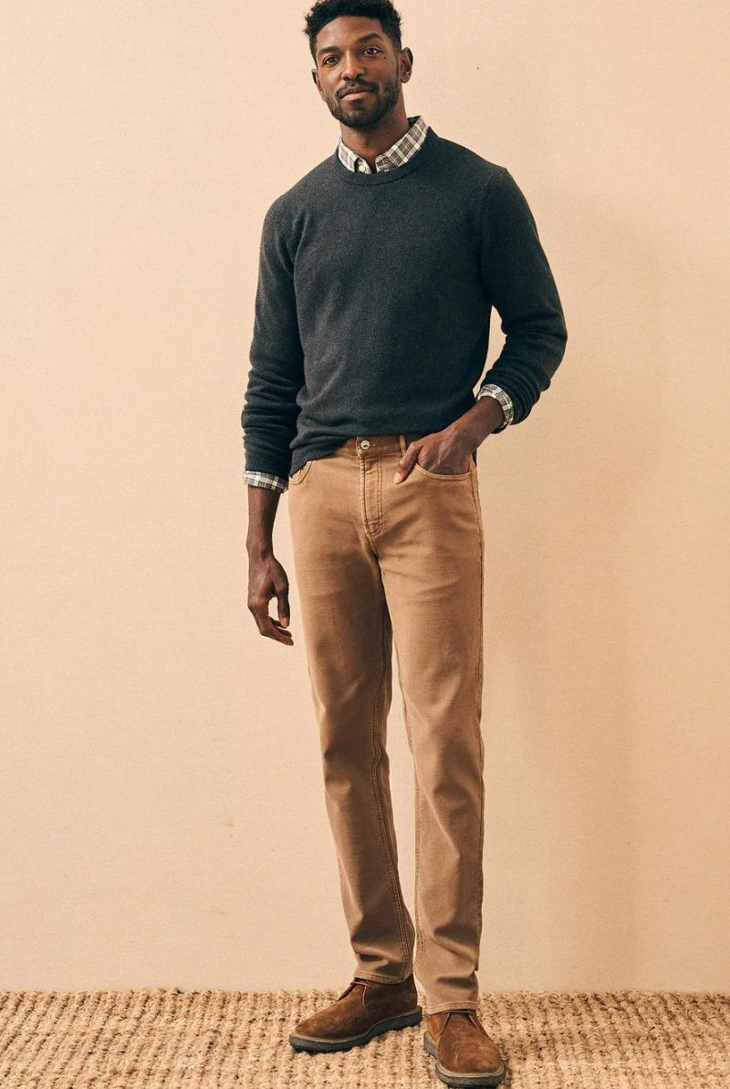 Stretch Terry 5 Pocket - Bark Brown - Faherty Brand - Archery Close