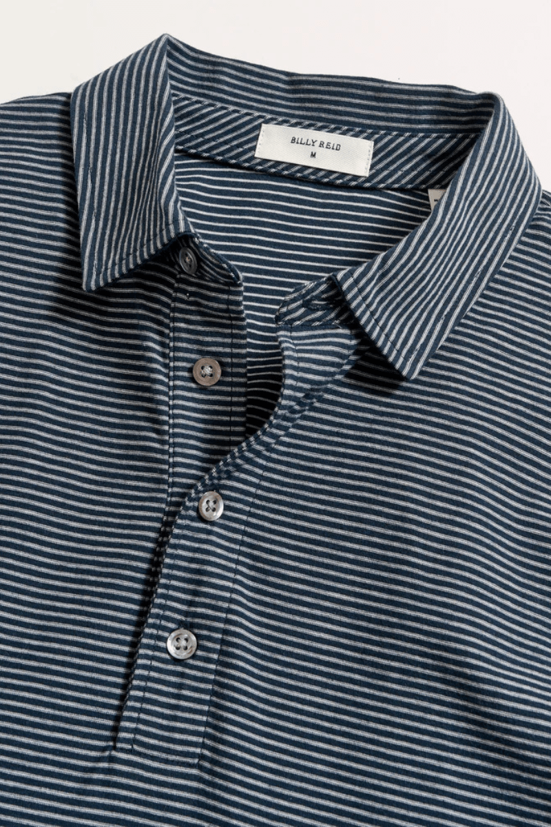 Stripe Pensacola Polo in Carbon Blue/Silver - Billy Reid - Archery Close
