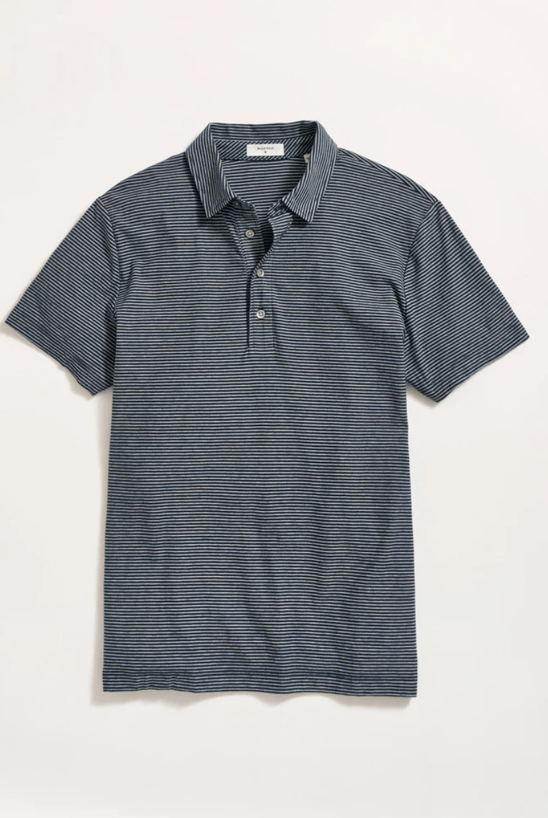 Stripe Pensacola Polo in Carbon Blue/Silver - Billy Reid - Archery Close