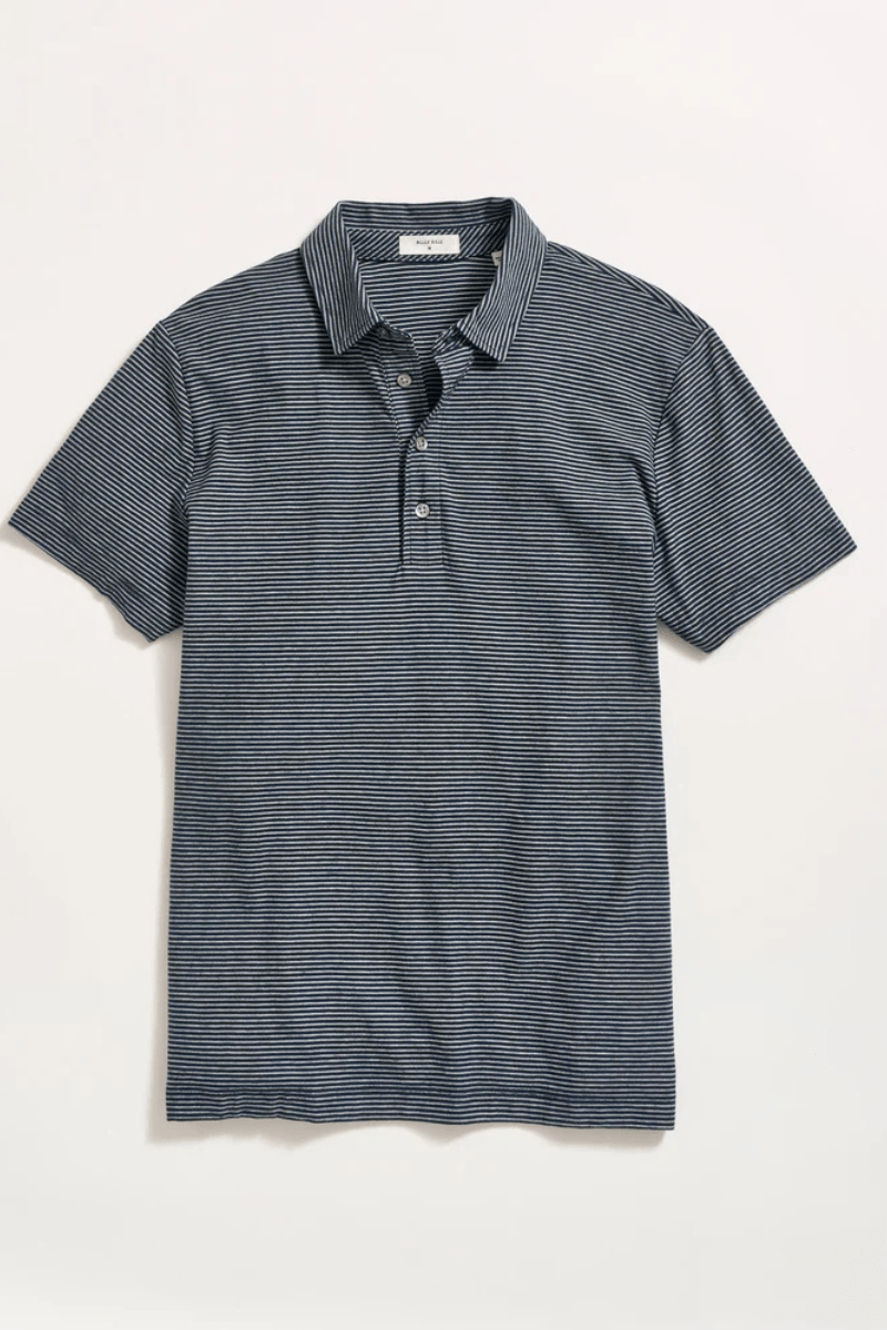 Stripe Pensacola Polo in Carbon Blue/Silver - Billy Reid - Archery Close