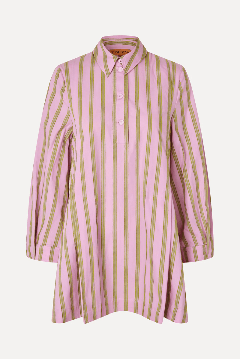 Tuck Sleeve Tunic Dress in Wallpaper Stripe - Stine Goya - Archery Close