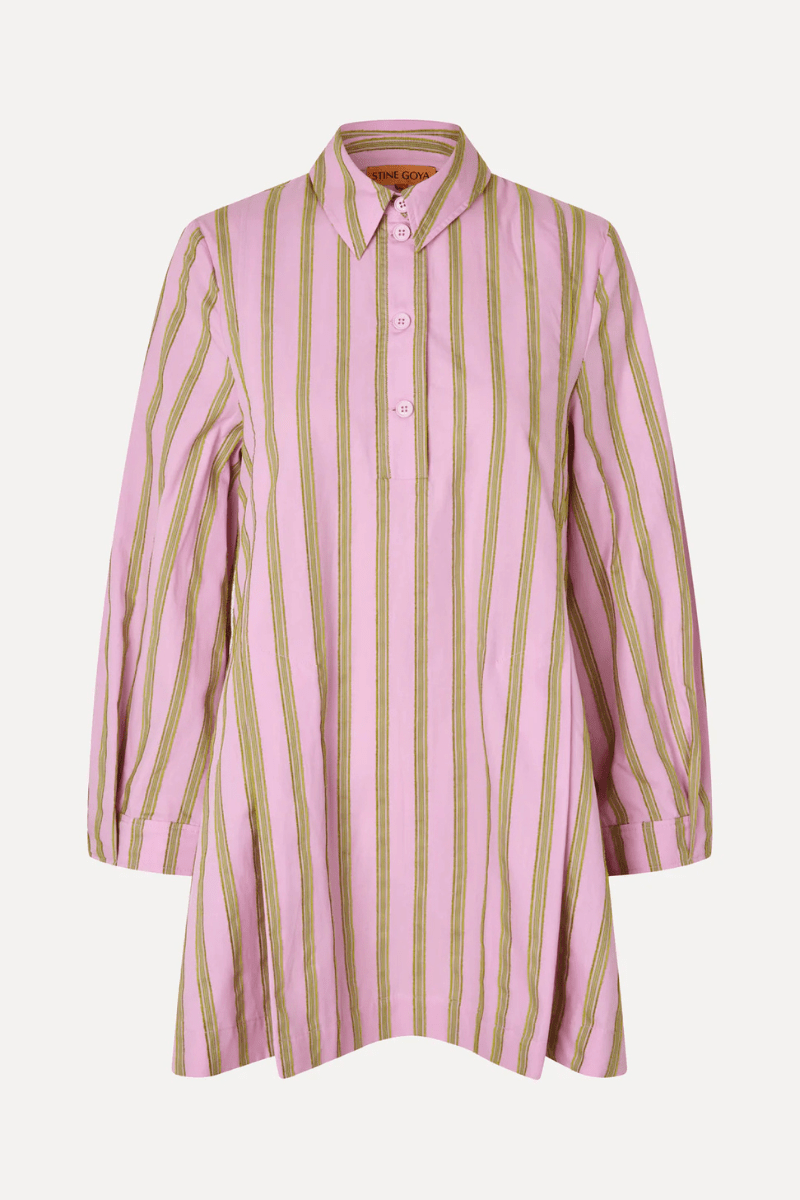 Tuck Sleeve Tunic Dress in Wallpaper Stripe - Stine Goya - Archery Close