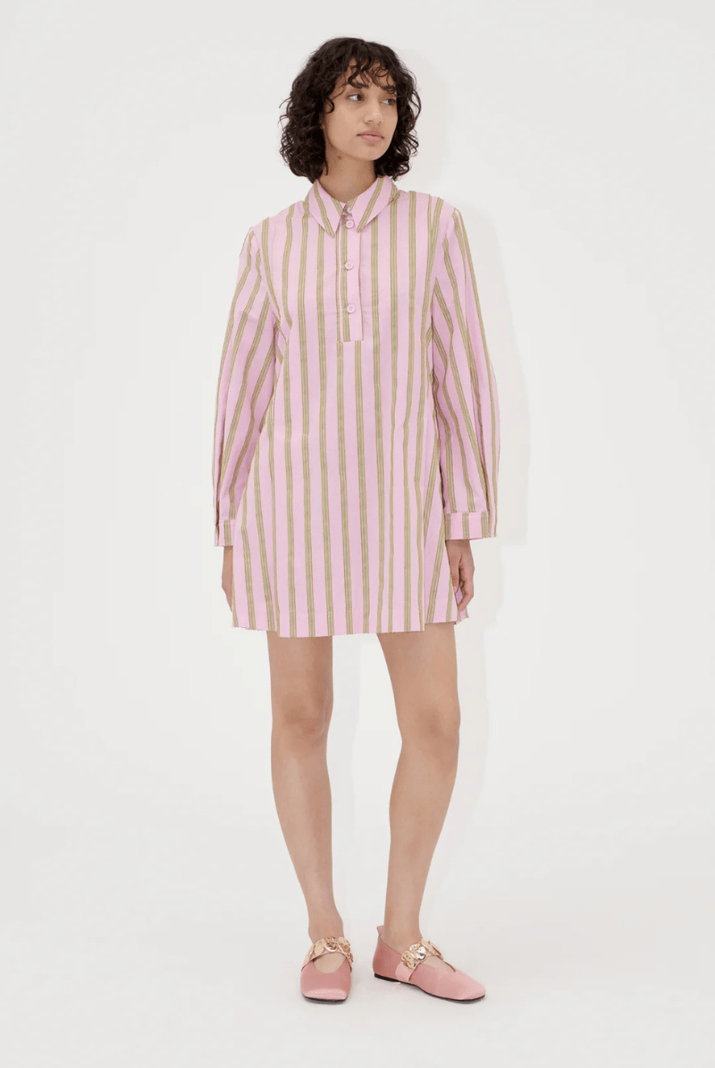 Tuck Sleeve Tunic Dress in Wallpaper Stripe - Stine Goya - Archery Close