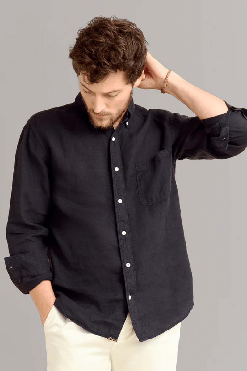 Tuscumbia Linen Shirt in Black - Billy Reid - Archery Close