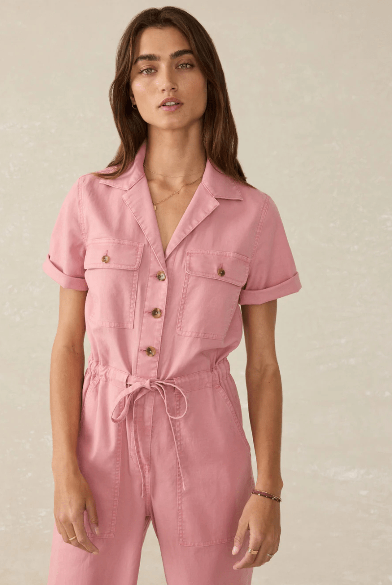 Utility Twill Raven Jumpsuit in Baroque Rose - Faherty Brand - Archery Close