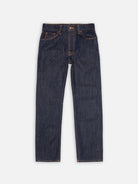 Pair of dark blue jeans on a white background