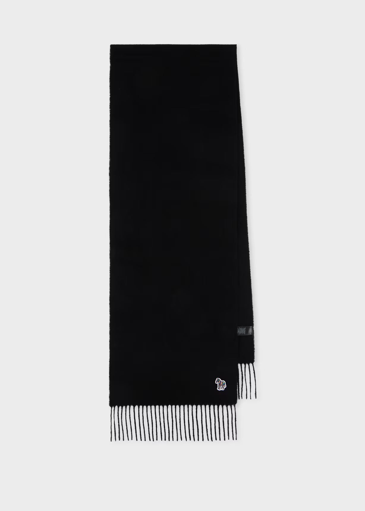 Black scarf with a brand logo on a white background