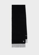 Black scarf with a brand logo on a white background