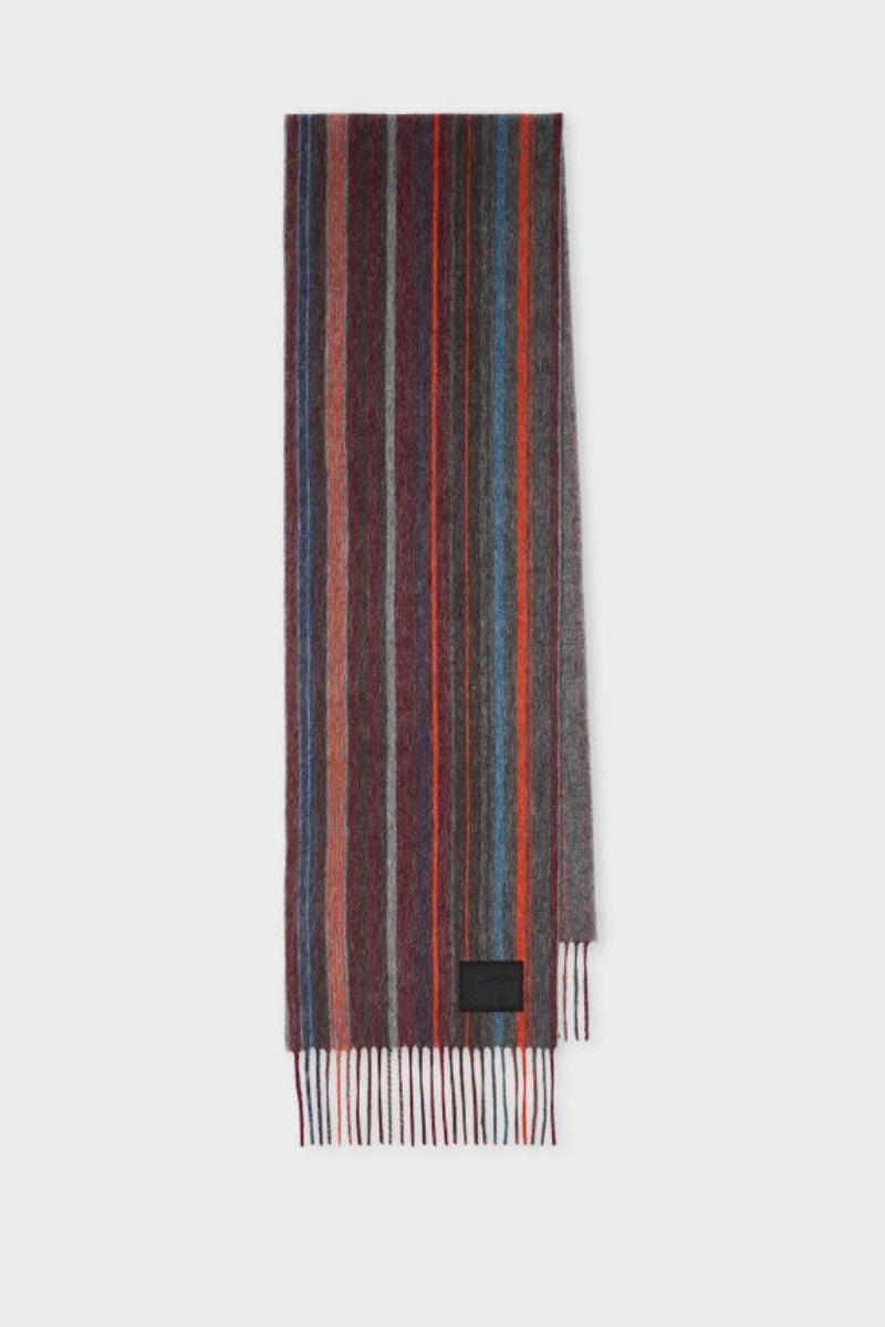 Burgundy Lambswool Stripe Scarf